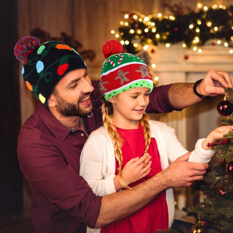 MGparty 2 Pack Christmas LED Light-up Knitted Beanie Hat Colorful with 3 Flashing Modes for Holiday Xmas Christmas Party Supplies(One Size Fits More) - Image 4